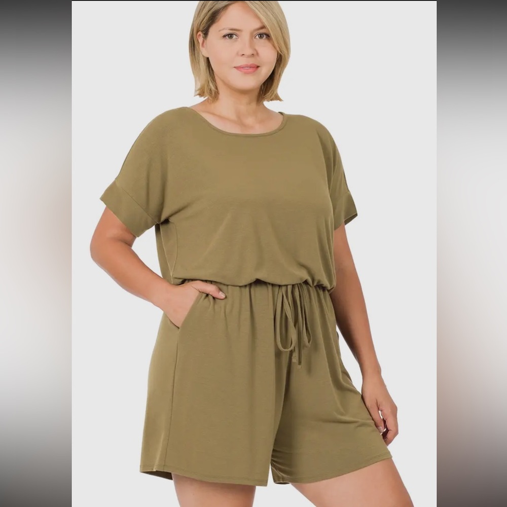 Olive Green Women's Romper shorts 1X